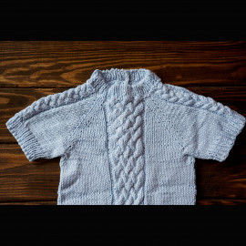 Hand Knitted Baby Boy Bodysuit Size 3-6 months Color light blue