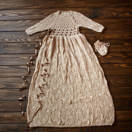Embossed Hand Knitted Baby Girl Christening Dress, Blessing