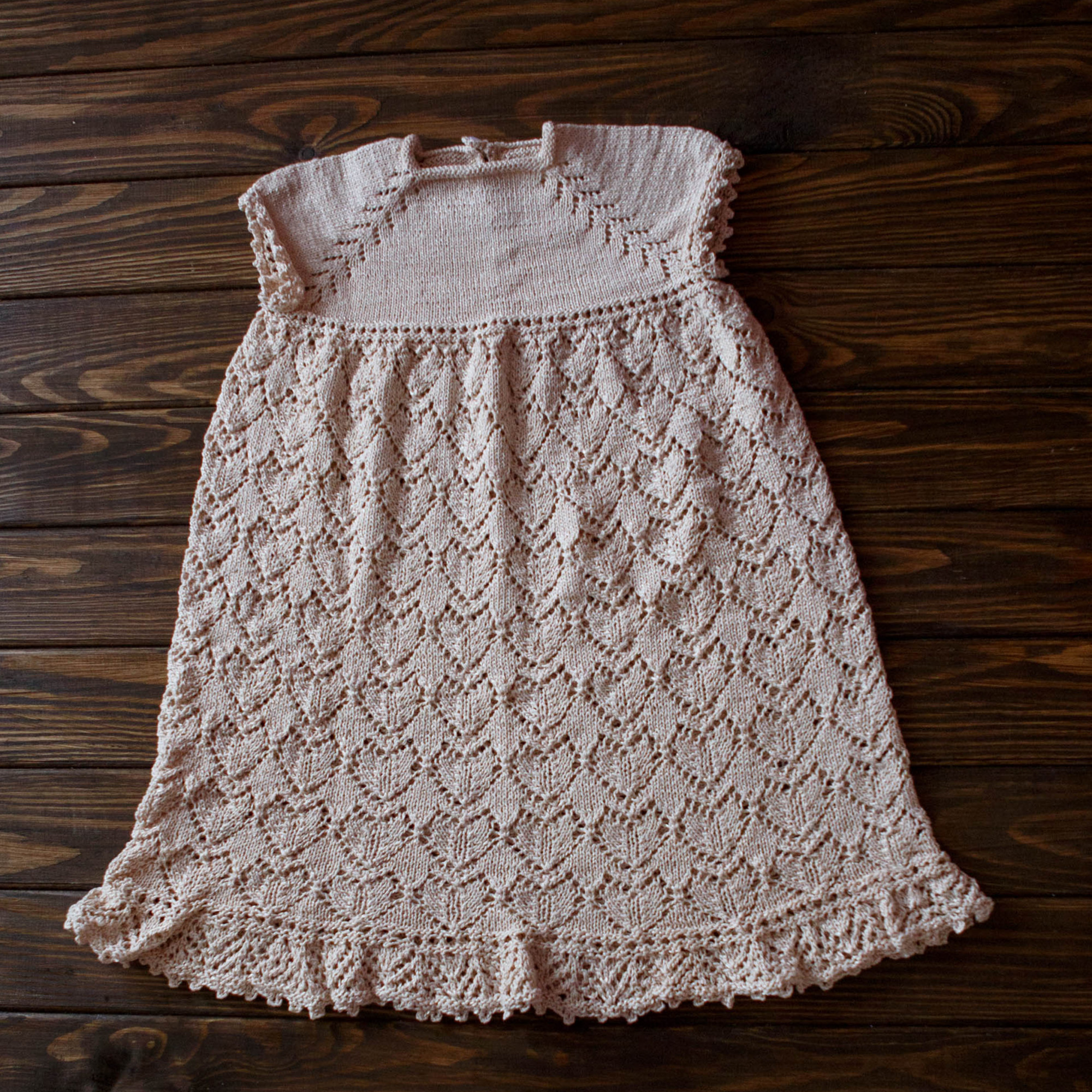 Hand Knitted Elegant Baby Girl Dress, Pattern Hearts, Seamless
