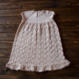Hand Knitted Elegant Baby Girl Dress, Pattern Hearts, Seamless