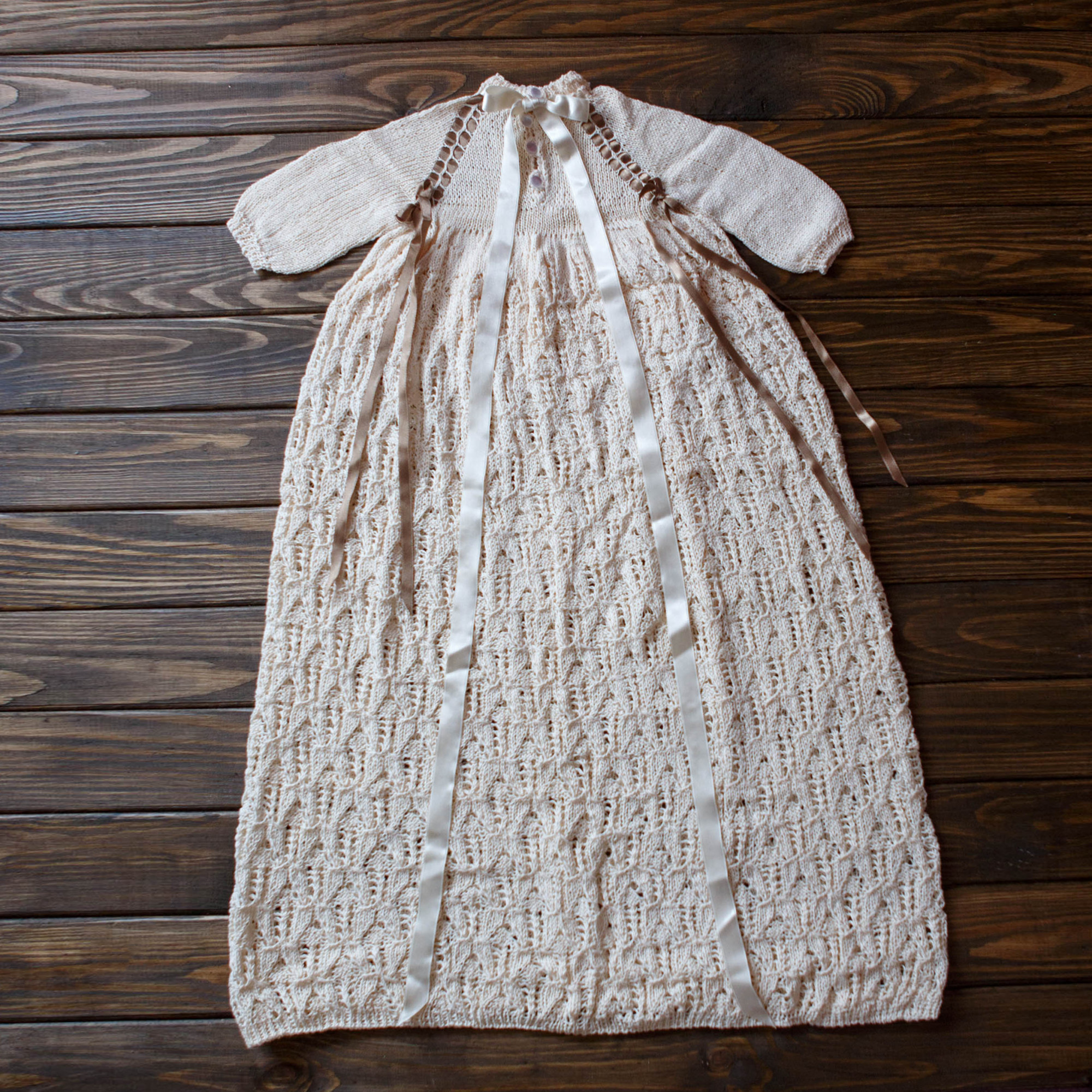 Hand knitted Loosely Knit Christening Dress, Baby boy, 7 months