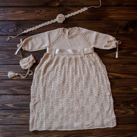 Baby Baptism Gown with Drawstring Bag & Headband, 8-10 months