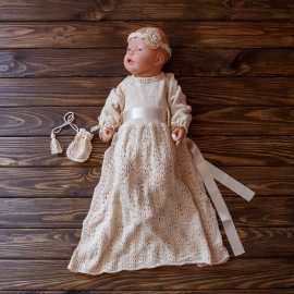 Baby Baptism Gown with Drawstring Bag & Headband, 8-10 months