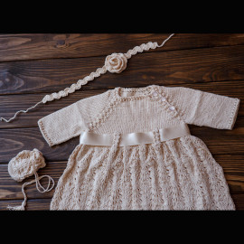 Baby Baptism Gown with Drawstring Bag & Headband 3-4 months