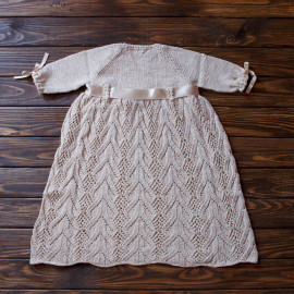 Chunky Knitted Baby Girl Dress Sunday Church Dress 10-14 months