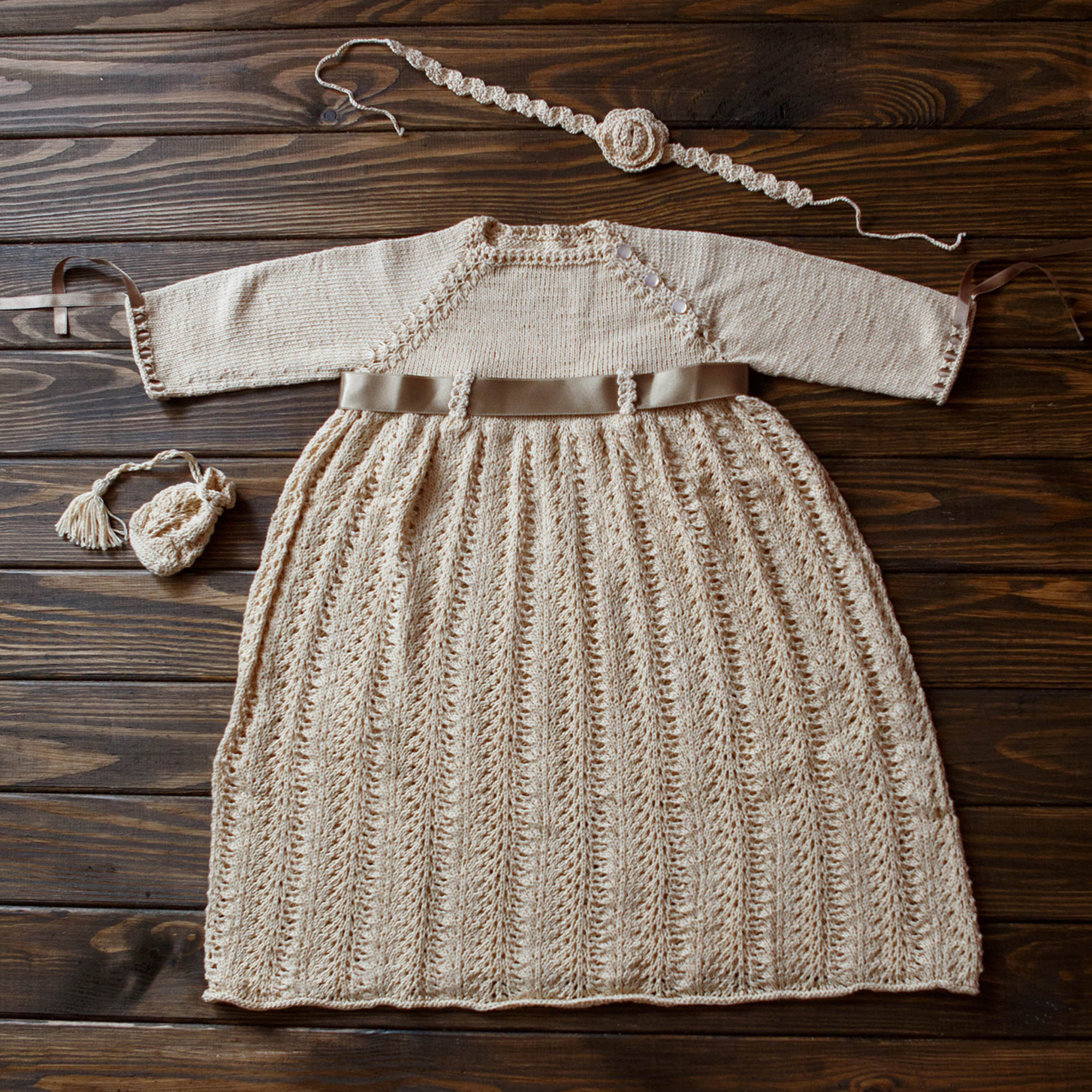 Baby Baptism Gown with Drawstring Bag & Headband, 10-12 months