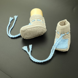 Hand Knitted Baby Вoots Newborn Blue Beige Color
