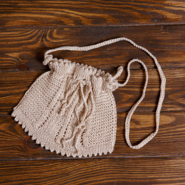 Hand Knitted Summer Dress Pouch Minimalist Beige Natural 100%