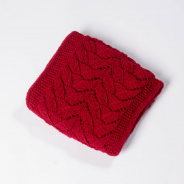 Elegant red scarf for women openwork hand-knitted