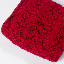 Elegant red scarf for women openwork hand-knitted