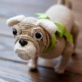 Dog toy for kid. Crochet soft toy. Pet Pug