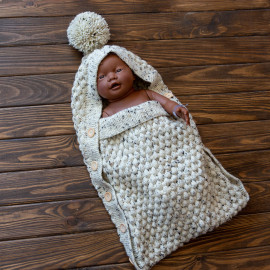 Envelope for newborns. Hand-knitted woolen bag for newborns