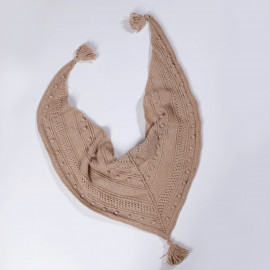 Beige shawl - scarf for a girl 6T. Handmade lace knit scarf