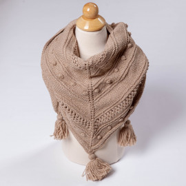 Beige shawl - scarf for a girl 6T. Handmade lace knit scarf
