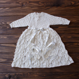 Elegant White Hand Knitted Baby Girl Christening Dress 3-6