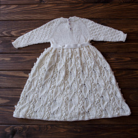 Elegant White Hand Knitted Baby Girl Christening Dress 3-6