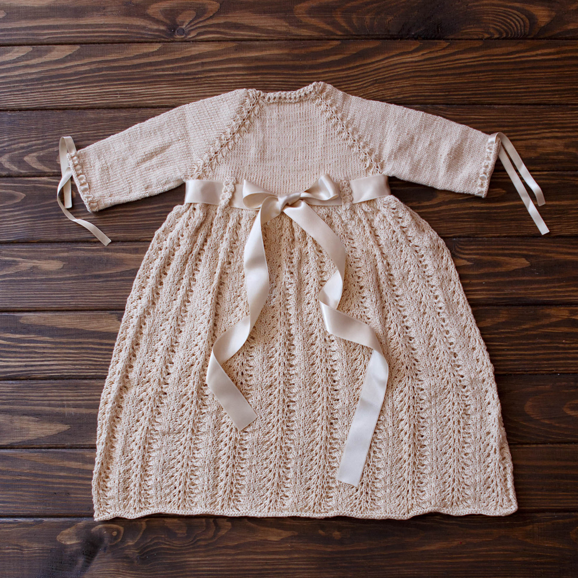 SAMPLE SALE 35% OFF Hand Crocheted Organic Cotton Baby Set: Dress & Pixie Hat in store Ivory in Sizes 3-6 and 6-9 Months, Christening, Baptism